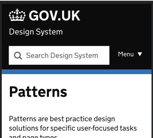 Example of the GOV.UK Design System website in mobile view